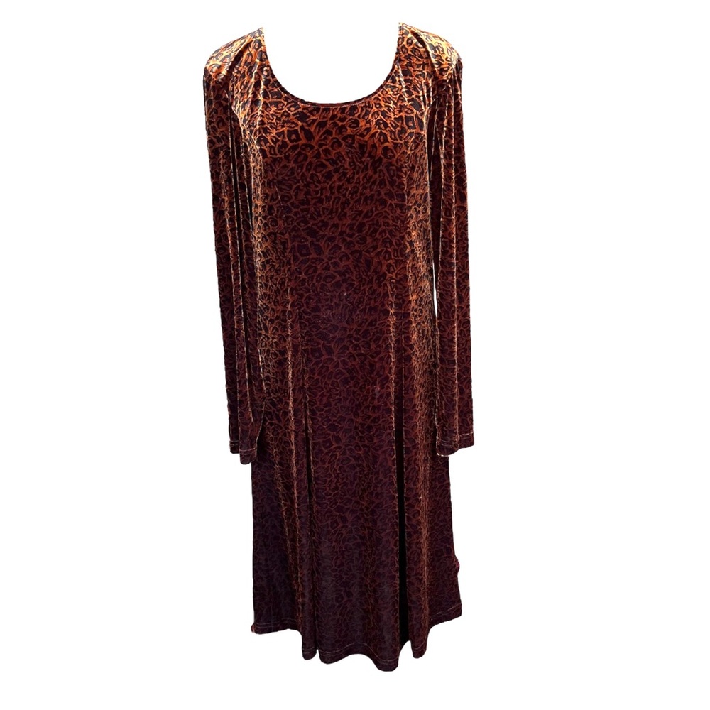 Coldwater Creek Womens Velour Animal Print Dress Size 10 Long Sleeve Scoopneck